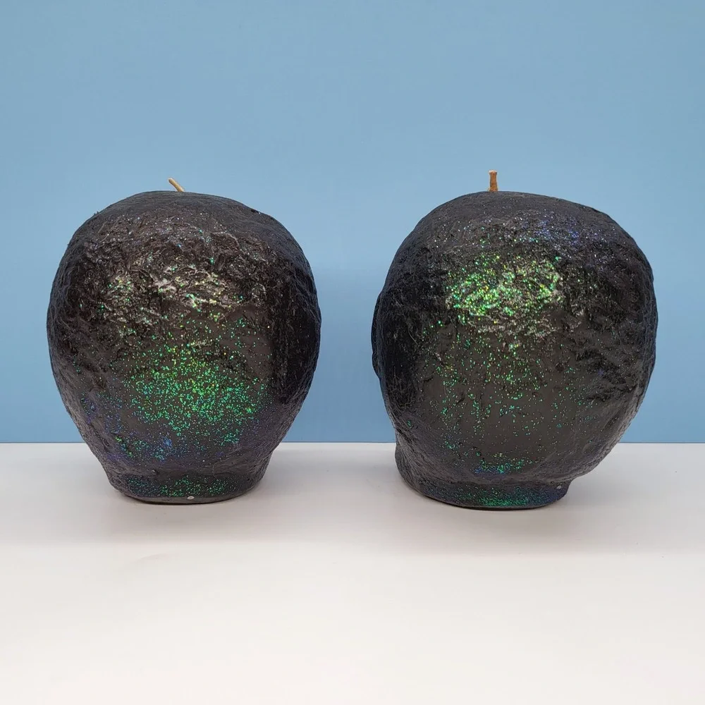 Halloween Skull Candles • Glitter Skull Candle Set • Green • 4.75